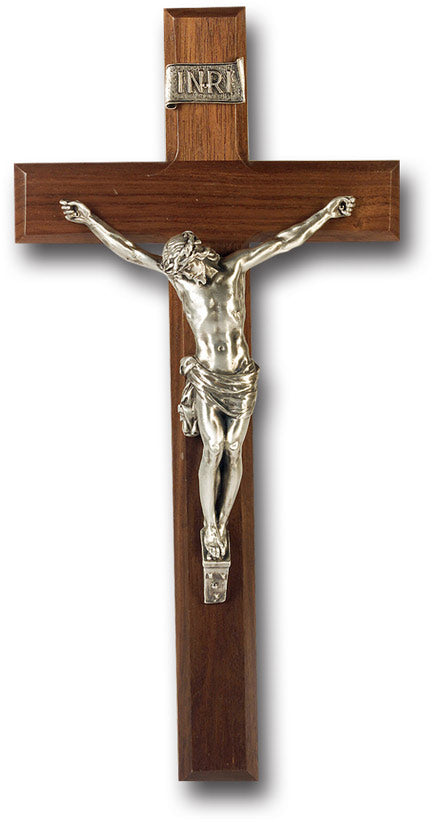 Large Catholic Genuine Walnut Wood Wall Crucifix, 12", for Home, Office, Over Door