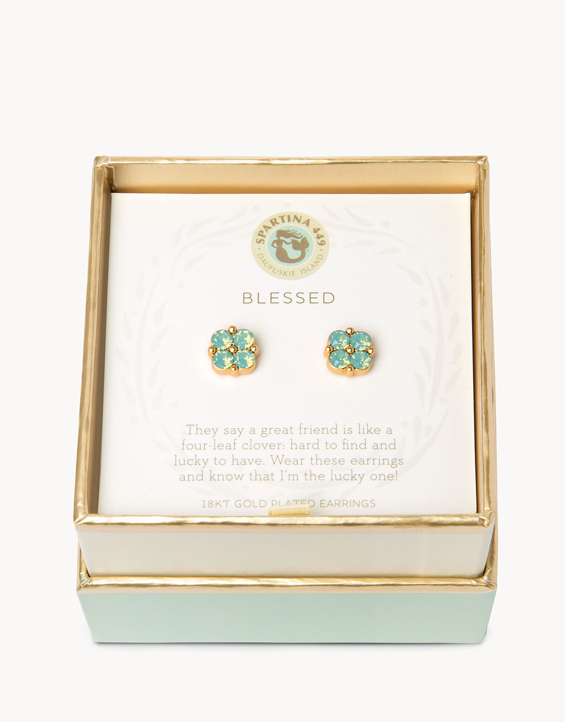 Spartina Sea La Vie Stud Earrings Blessed Sea Foam Clover