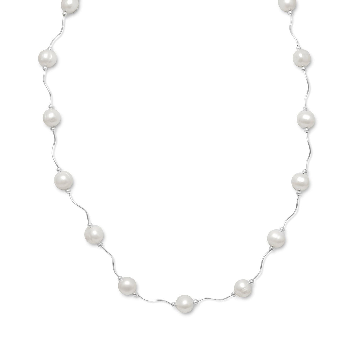 16"+2" Extension Wave Design Necklace with Cultured Freshwater Pearls