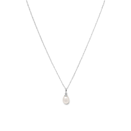 18" Rhodium Plated Cultured Freshwater Pearl Drop Necklace