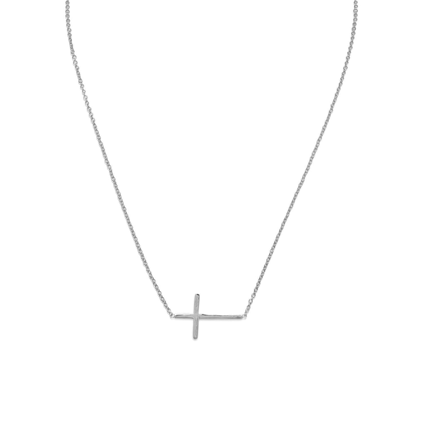 Extel 16" + 2" Rhodium Plated Polished Sideways Cross Necklace