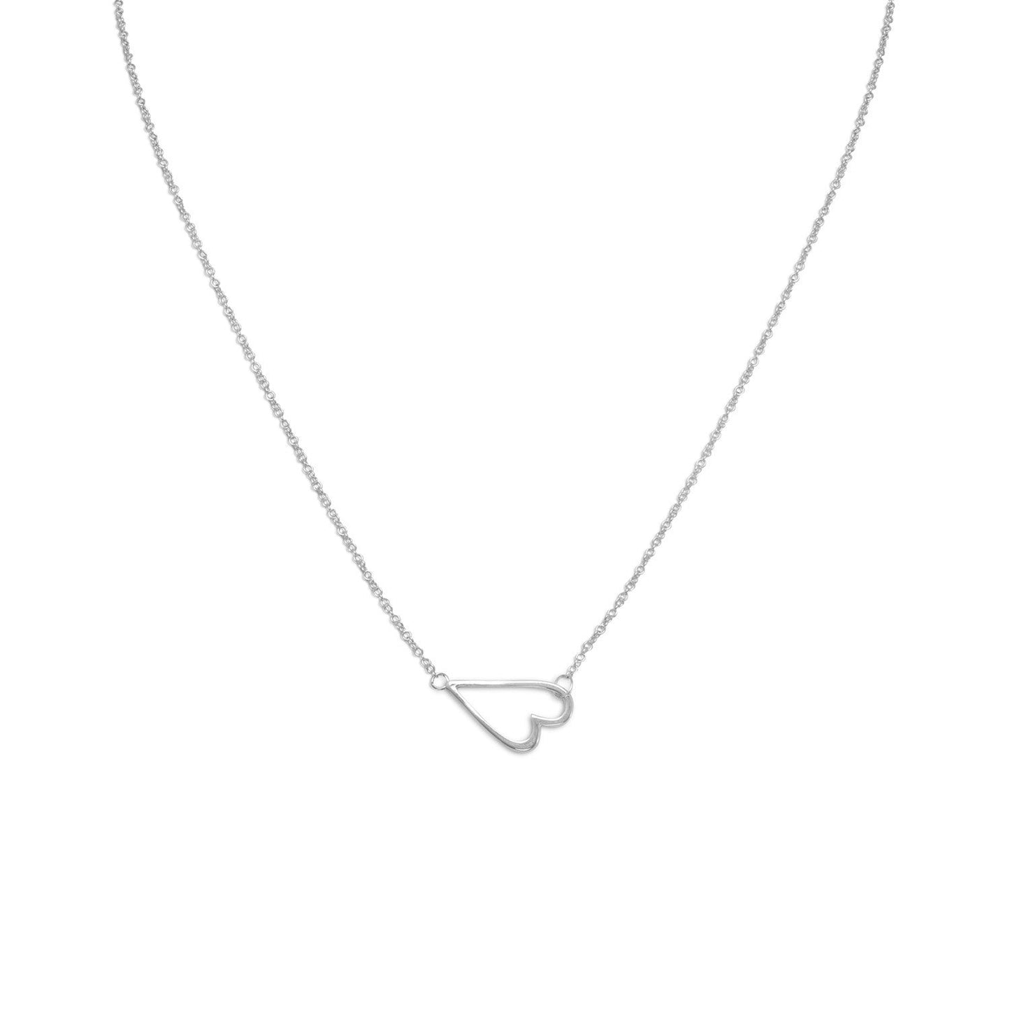 Extel 16" + 2" Rhodium Plated Sideways Heart Necklace