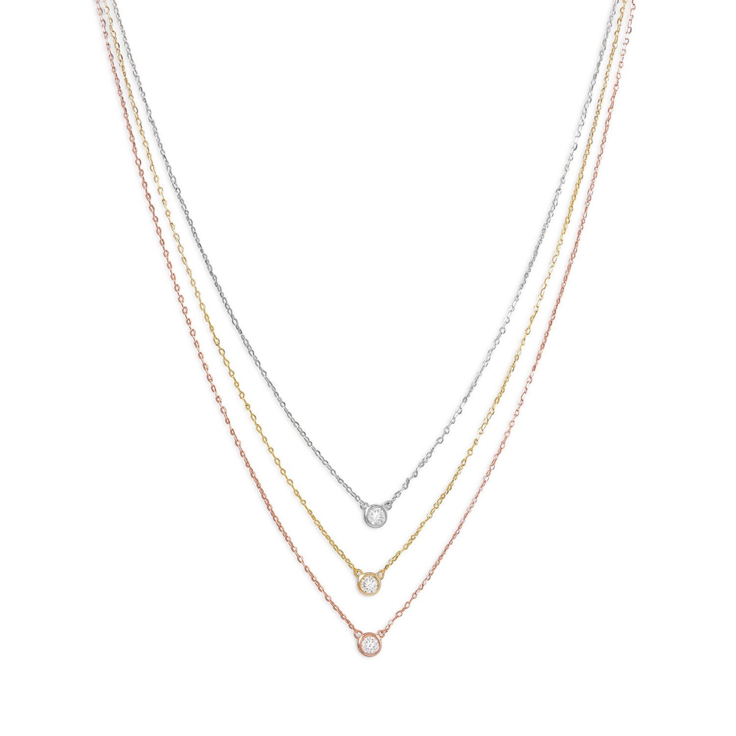 Extel Graduated Tri Tone Necklace with CZs