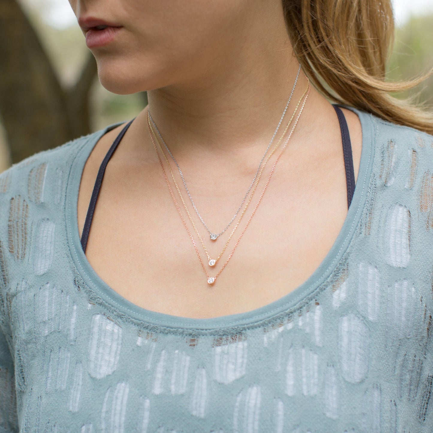 Extel Graduated Tri Tone Necklace with CZs