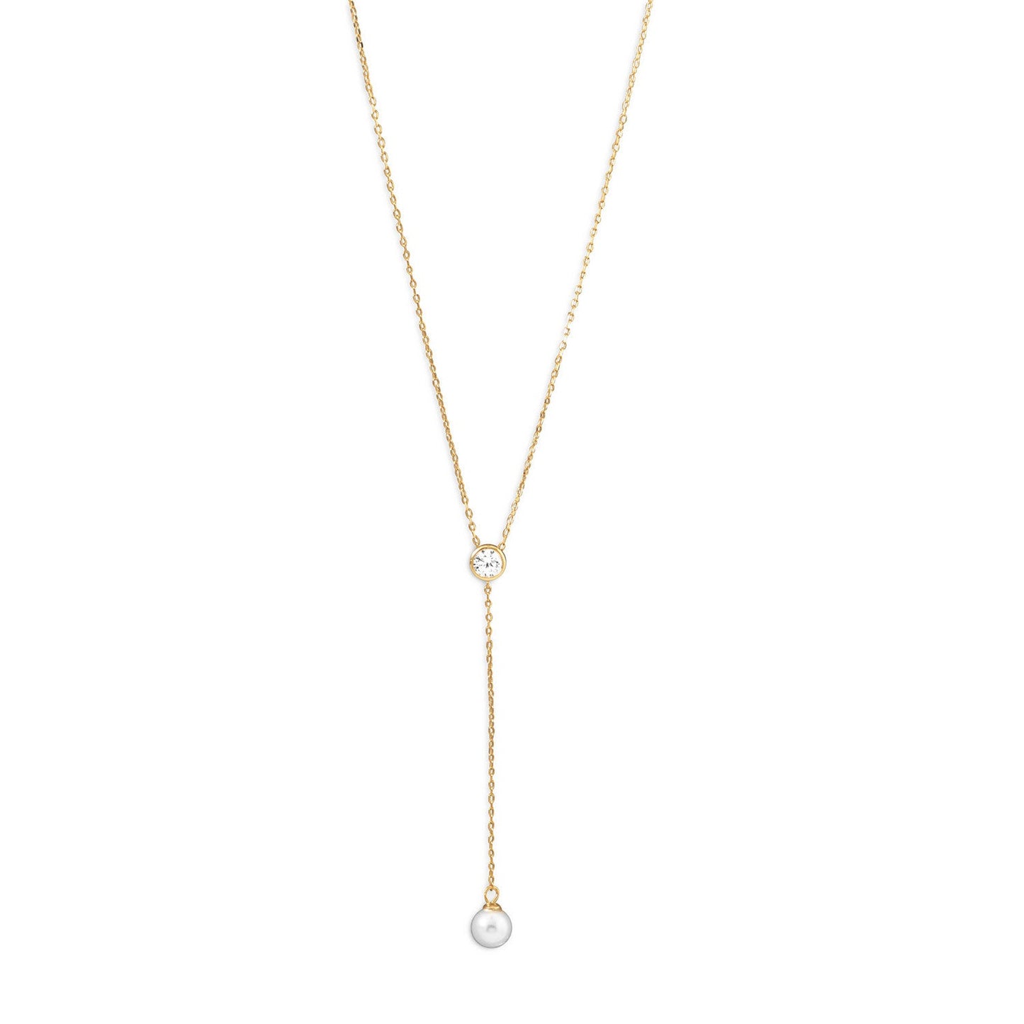 Extel 14 Karat Gold Plated Necklace with CZ and Imitation Pearl Drop