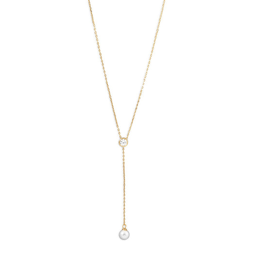 Extel 14 Karat Gold Plated Necklace with CZ and Imitation Pearl Drop