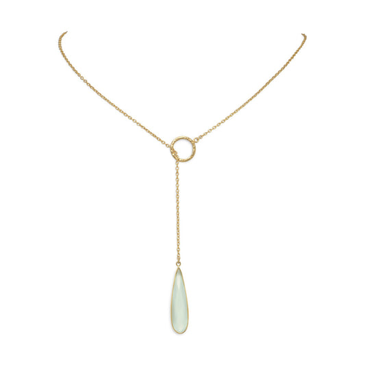 Extel 14 Karat Gold Plated Lariat Necklace with Chalcedony Drop