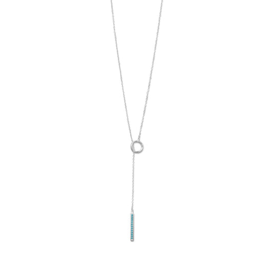 Extel Rhodium Plated Nano Turquoise CZ Drop Lariat Necklace