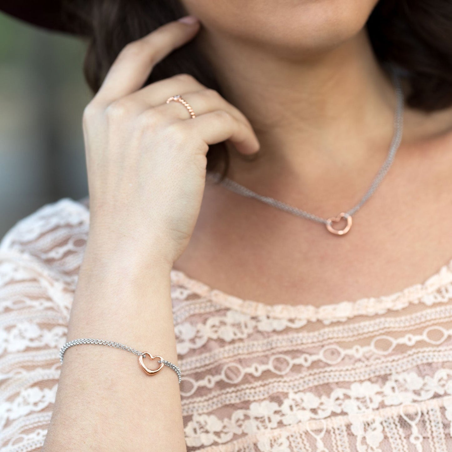 Two Tone Double Strand Open Heart Bracelet