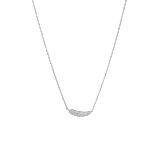 Extel Rhodium Plated Tiny Sideways Feather Necklace