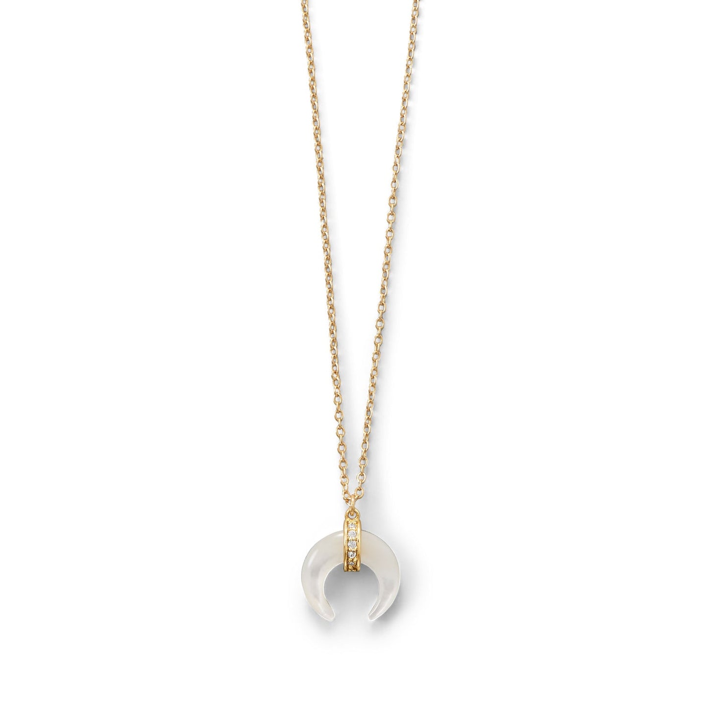 Extel Mother of Pearl and CZ Crescent Gold Plated Necklace