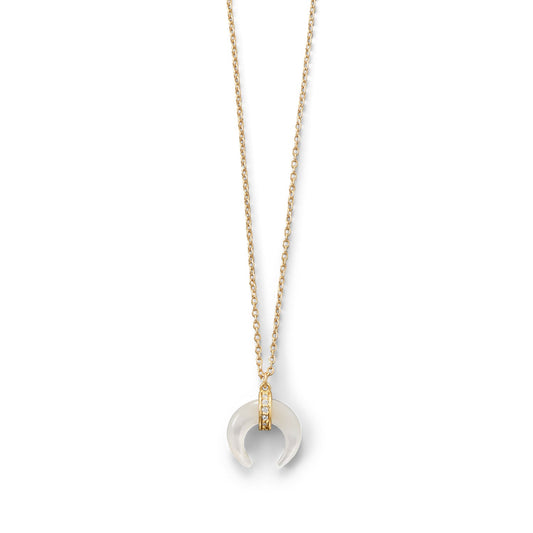 Extel Mother of Pearl and CZ Crescent Gold Plated Necklace