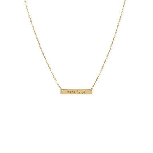 16" + 2” 14 Karat Gold Plated Sterling Silver "Mama Bear" Bar Necklace