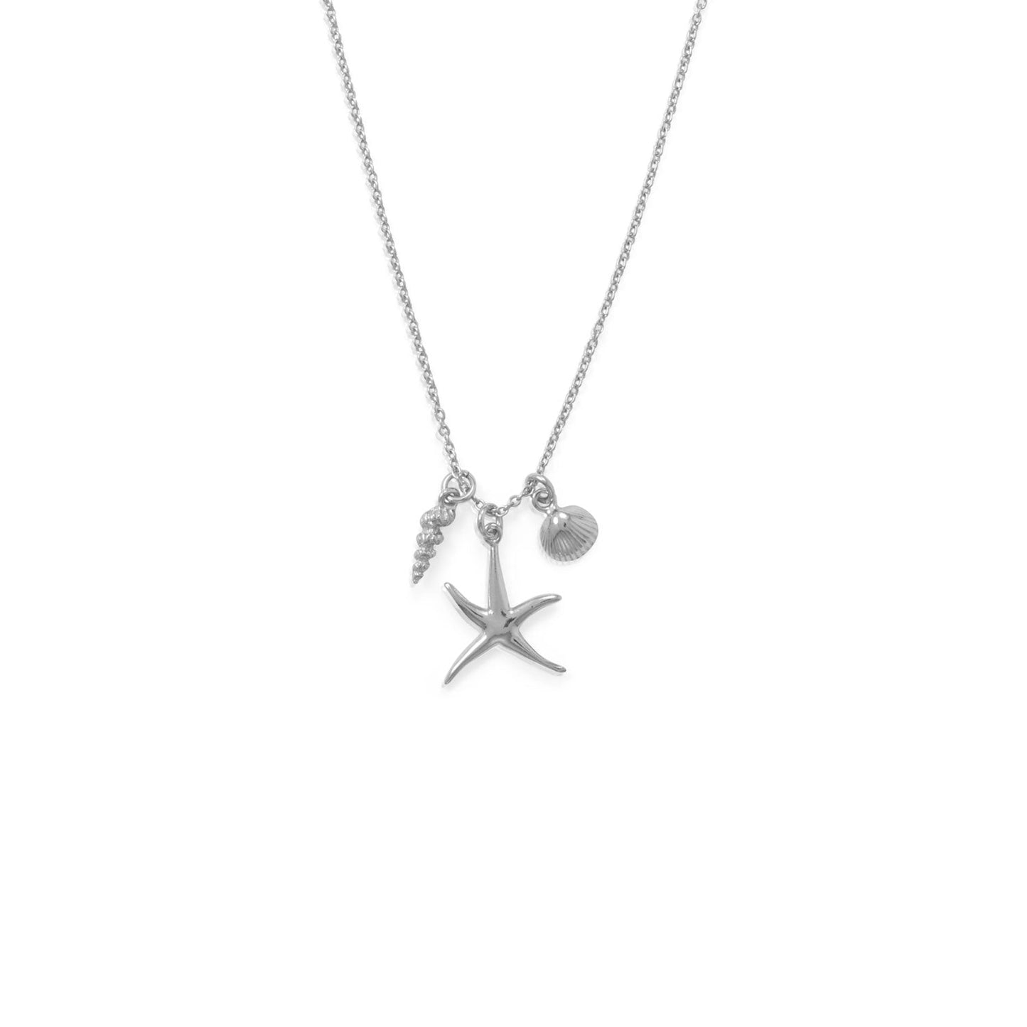 Extel 16" Rhodium Plated Starfish and Shells Charm Necklace