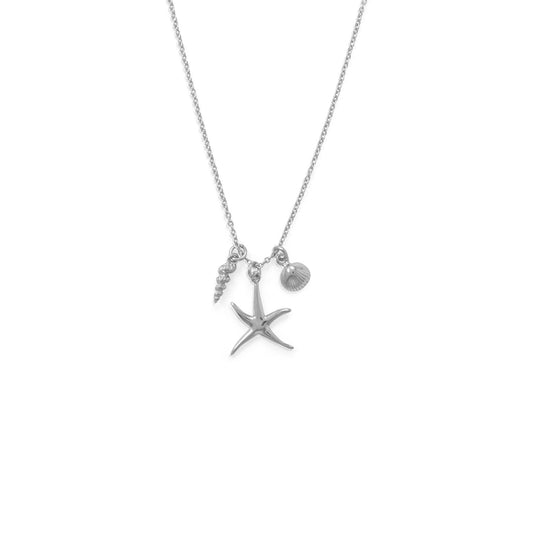 Extel 16" Rhodium Plated Starfish and Shells Charm Necklace