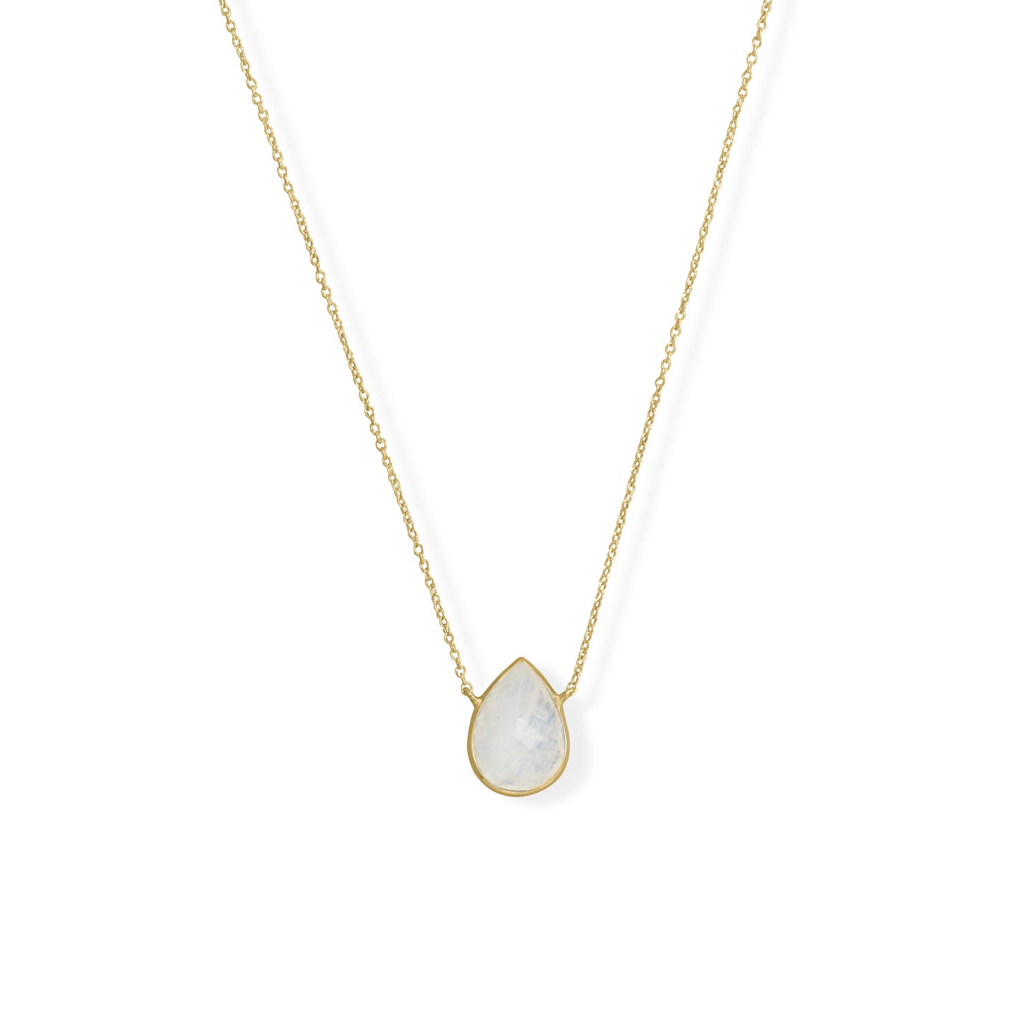 16"+2" 14 Karat Gold Plated Pear Rainbow Moonstone Necklace