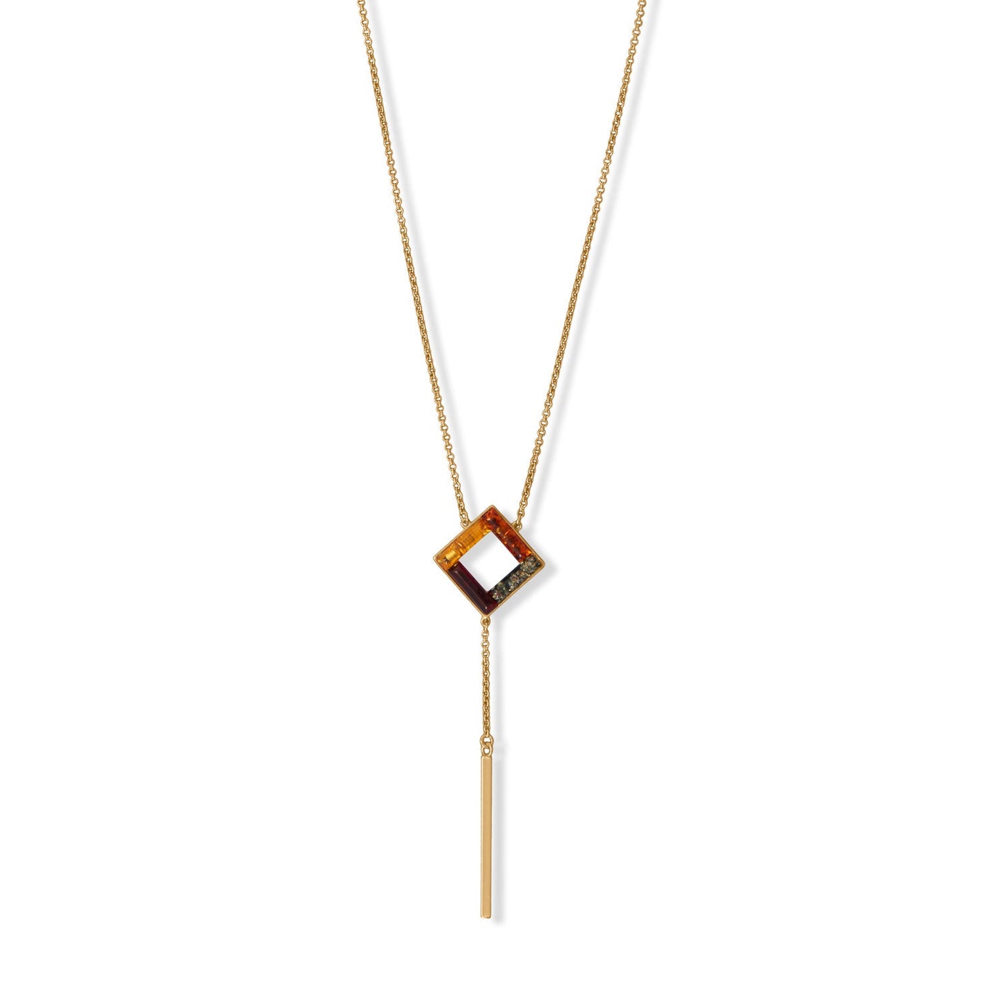 Extel 24 Karat Gold Plated Square Multi Color Baltic Amber Drop Necklace