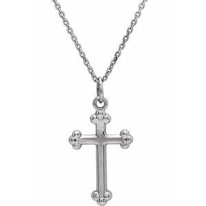 Extel Small 14K White Gold Womens Religious Cross Pendant Charm with 18" Necklace