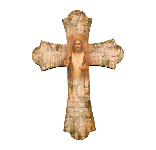 Large Catholic Sacred Heart of Jesus Wood Cross, 10", for Home, Office, Over Door