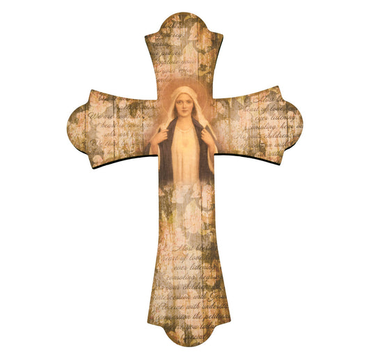 Large Catholic Immaculate Heart of Mary Wood Cross, 10", for Home, Office, Over Door