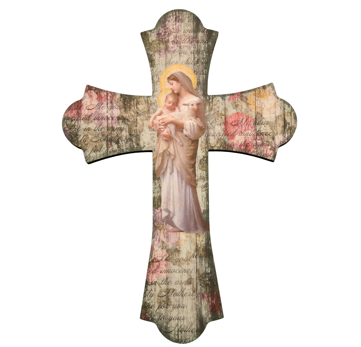 Large Catholic Our Lady of Divine Innocence Wood Cross, 10", for Home, Office, Over Door