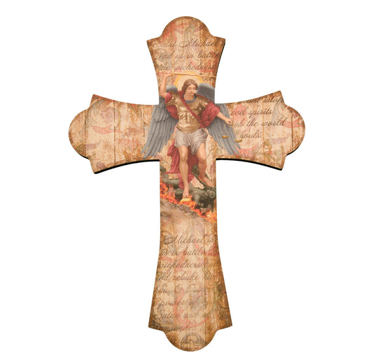 Large Catholic St. Michael Wood Cross, 10", for Home, Office, Over Door