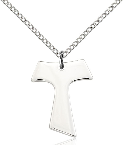 Extel Medium Sterling Silver Tau Cross Pendant with 18" chain, Made in USA