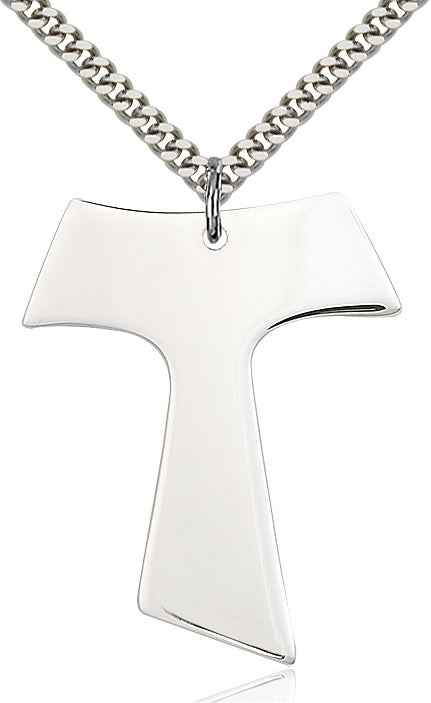 Extel Large Sterling Silver Tau Cross Pendant with 24" chain, Made in USA