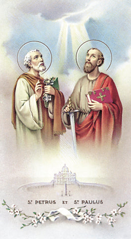 Saints Peter and Paul Paper Catholic Prayer Holy Card with Blank Back, Pack of 100