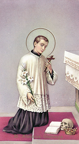 Saint Aloysius Gonzaga Paper Catholic Prayer Holy Card with Blank Back, Pack of 100