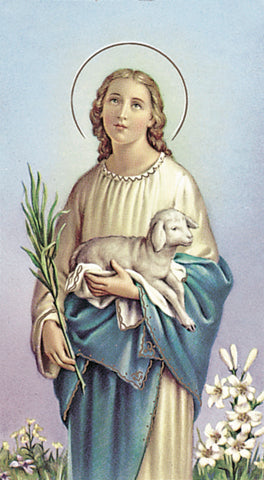 Saint Agnes Paper Catholic Prayer Holy Card with Blank Back, Pack of 100