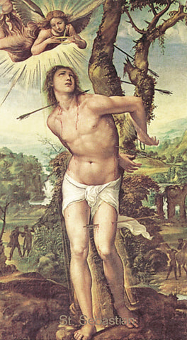 Saint Sebastian Paper Catholic Prayer Holy Card with Blank Back, Pack of 100