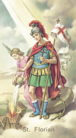 Saint Florian Paper Catholic Prayer Holy Card with Blank Back, Pack of 100