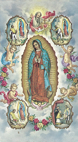 Our Lady of Guadalupe with Vision Paper Catholic Prayer Holy Card with Blank Back, Pack of 100