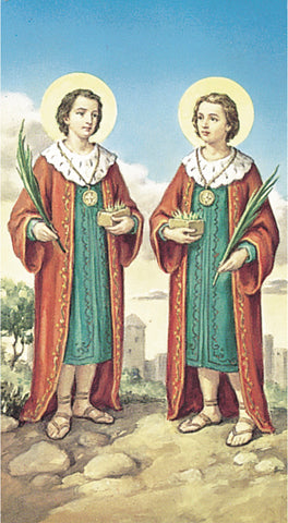 Saint Cosmos and Saint Damian Paper Catholic Prayer Holy Card with Blank Back, Pack of 100