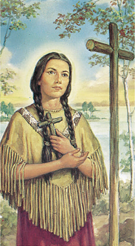 Kateri Tekakwitha Paper Catholic Prayer Holy Card with Blank Back, Pack of 100