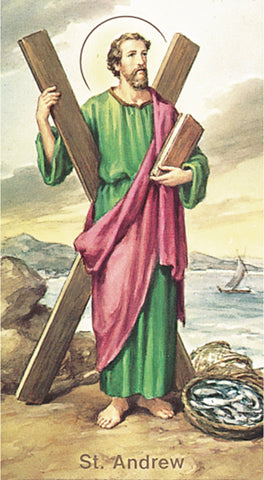 Saint Andrew Paper Catholic Prayer Holy Card with Blank Back, Pack of 100