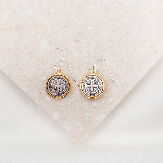 Benedictine Blessing Gold Rim Earrings