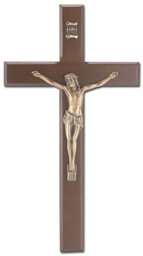 Large Catholic Walnut Wood Wall Crucifix, 10" , for Home, Office, Over Door