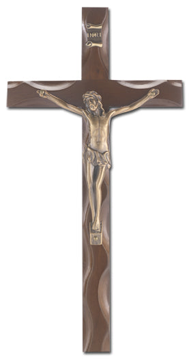 Large Catholic Walnut Notched Wood Wall Crucifix, 10", for Home, Office, Over Door