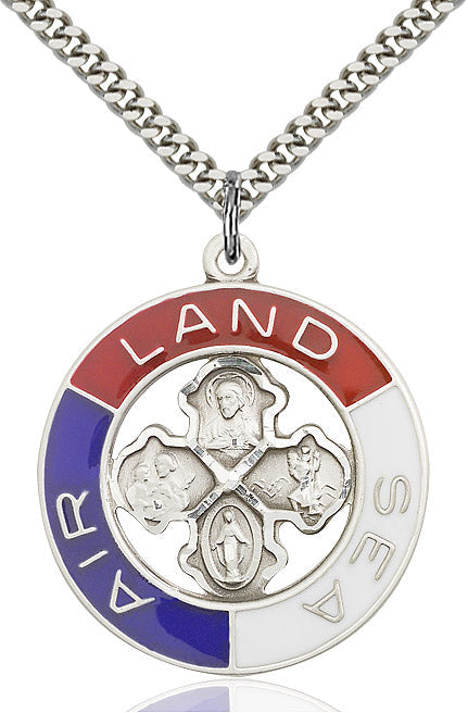 Extel Large Sterling Silver Land, Sea, Air Pendant with 24" chain