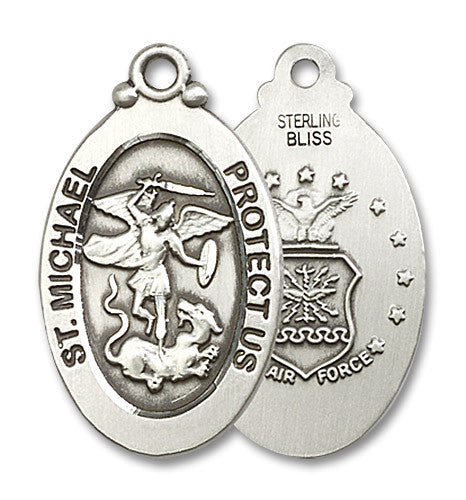 Extel Oval Large Sterling Silver St Michael Air Force Medal, Made in USA