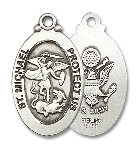 Extel Oval Large Sterling Silver St Michael Army Medal, Made in USA