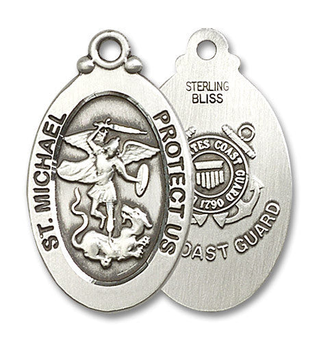 Extel Oval Large Sterling Silver St Michael Coast Guard Medal, Made in USA