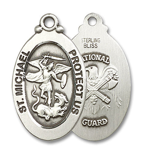 Extel Oval Large Sterling Silver St Michael National Guard Medal, Made in USA