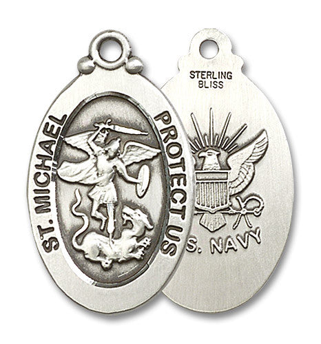 Extel Oval Large Sterling Silver St Michael Navy Medal, Made in USA