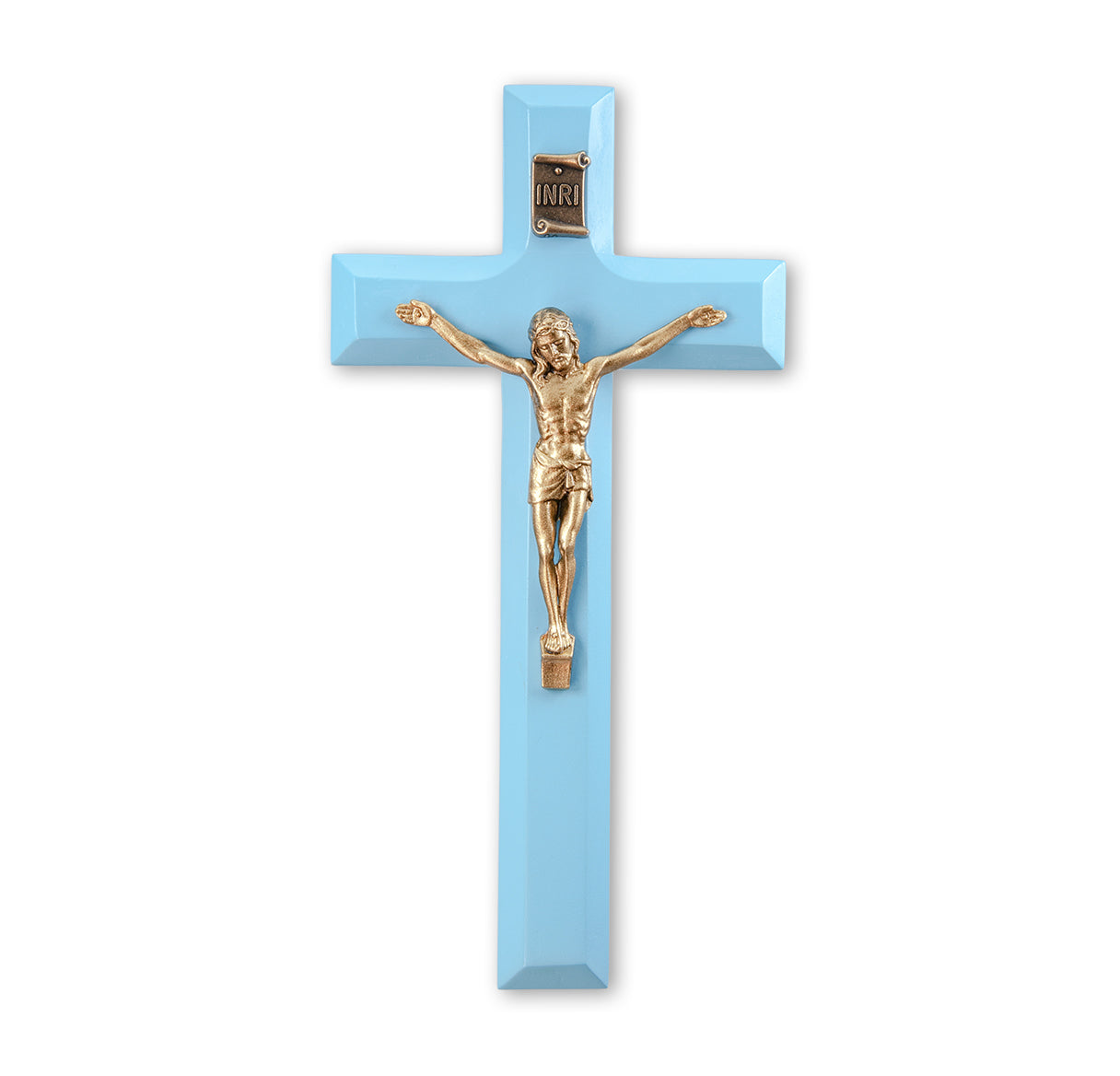 Medium Catholic Blue Wood 7" Crucifix, for Home, Office, Over Door