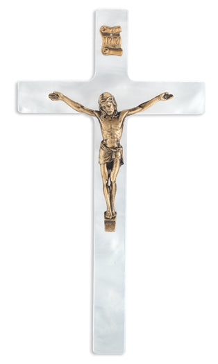 Medium Catholic White Pearlized Crucifix, 7", for Home, Office, Over Door