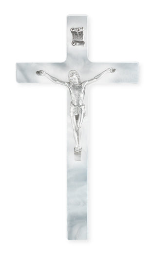Medium Catholic White Pearlized Crucifix, 7", for Home, Office, Over Door
