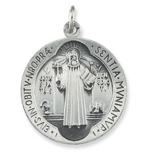 Extel Medium Sterling Silver Religoius Catholic St. Benedict Patron Saint Medal Pendant Charm